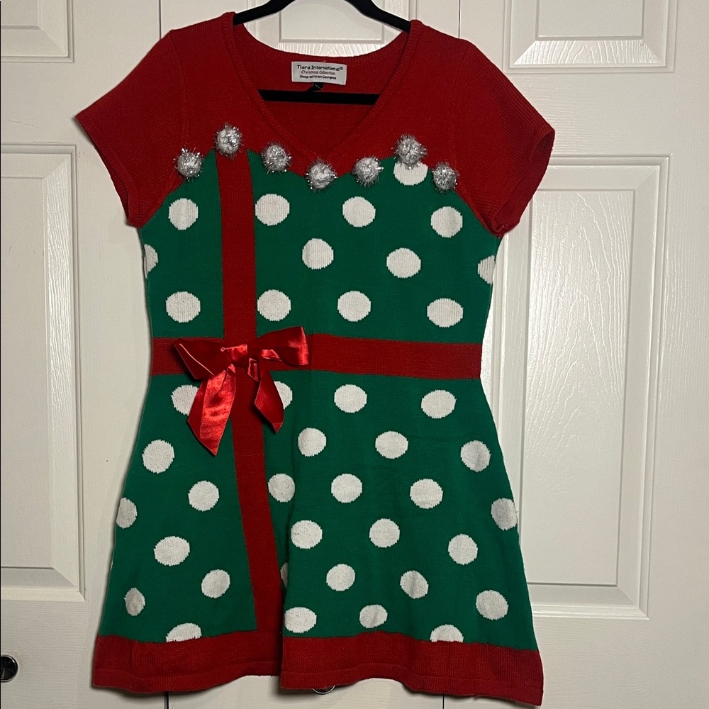 Women’s Festive Green and Red Polka Dot Christmas Dress Size XL